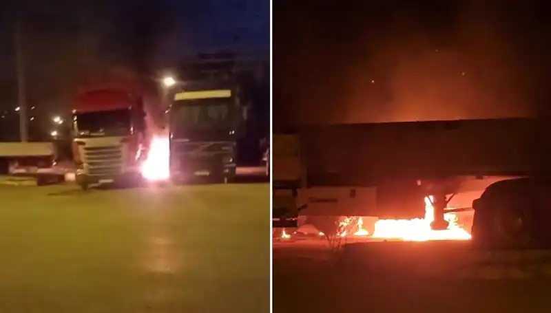 Park Halindeki Tırların Alev Alev Yanması Olayı Şok Etti