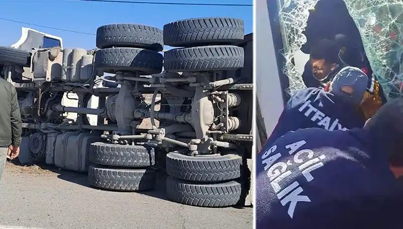 Kamyon Virajı Alamayınca Yolda Korkunç Kaza: Can Kaybı Olmadı